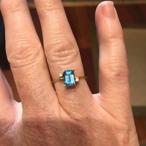 Blue topaz, diamond ring size 6